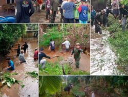 Babinsa Bersama Masyarakat Kelurahan Sungai Rasau Kerja Bakti Pembersihan Sungai,Cegah Banjir
