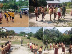 Bentuk Karakter Disiplin, Satgas Pamtas Yonzipur 5/ABW Ajarkan Anak-Anak Perbatasan Latihan Baris-Berbaris