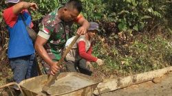 Kodim 1209/Bengkayang Dan Warga Laksanakan Goro Karya Bakti Pengecoran Jalan 