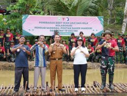 Yonif TP 833/BD Bersama Pemkab Sanggau Tebar Ribuan Bibit Ikan untuk Ketahanan Pangan